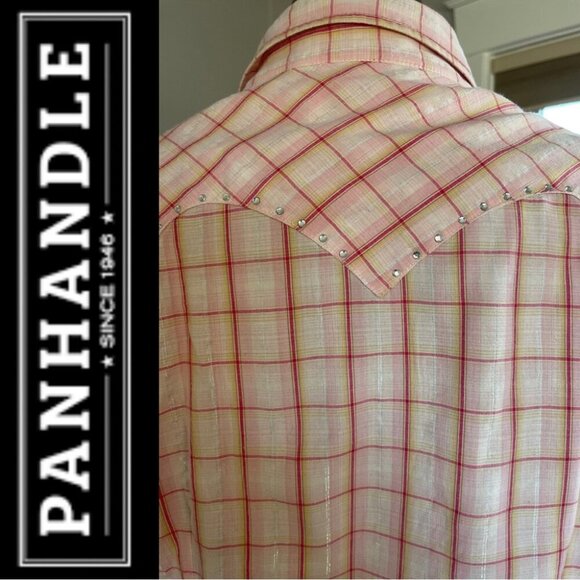 Panhandle Slim Women's Western Shirt Pink Plaid Crystal Detail Size Large - Picture 6 of 7